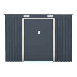 8 x 4 (2.61m x 1.21m) Double Door Metal Pent Shed - Dark Grey 