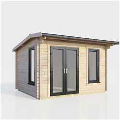 3.6m x 2.4m (12ft x 8ft) Premium 44mm Apex Log Cabin - uPVC Double Doors and Windows - EPDM Rubber Roof Covering - DOORS ON THE LEFT 