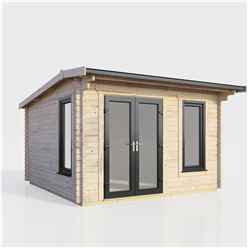 3.6m x 3.0m (12ft x 10ft) Premium 44mm Apex Log Cabin - uPVC Double Doors and Windows - EPDM Rubber Roof Covering - DOORS ON THE LEFT