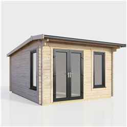 3.6m x 3.6m (12ft x 12ft) Premium 44mm Apex Log Cabin - uPVC Double Doors and Windows - EPDM Rubber Roof Covering - DOORS ON THE LEFT