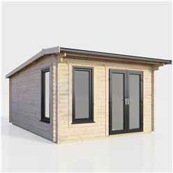 3.6m x 4.2m (12ft x 14ft) Premium 44mm Apex Log Cabin - uPVC Double Doors and Windows - EPDM Rubber Roof Covering - DOORS ON THE RIGHT
