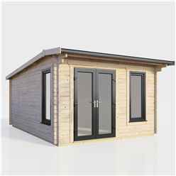 3.6m x 4.2m (12ft x 14ft) Premium 44mm Apex Log Cabin - uPVC Double Doors and Windows - EPDM Rubber Roof Covering - DOORS ON THE LEFT