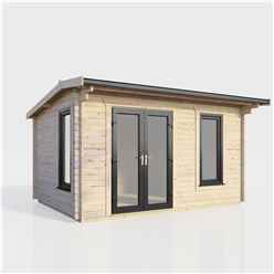 4.2m x 2.4m (14ft x 8ft) Premium 44mm Apex Log Cabin - uPVC Double Doors and Windows - EPDM Rubber Roof Covering - DOORS ON THE LEFT