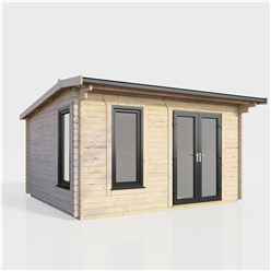 4.2m x 3.0m (14ft x 10ft) Premium 44mm Apex Log Cabin - uPVC Double Doors and Windows - EPDM Rubber Roof Covering - DOORS ON THE RIGHT