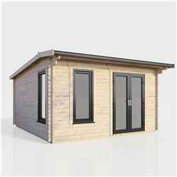 4.2m x 3.6m (14ft x 12ft) Premium 44mm Apex Log Cabin - uPVC Double Doors and Windows - EPDM Rubber Roof Covering - DOORS ON THE RIGHT