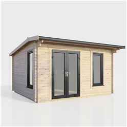 4.2m x 3.0m (14ft x 10ft) Premium 44mm Apex Log Cabin - uPVC Double Doors and Windows - EPDM Rubber Roof Covering - DOORS ON THE LEFT