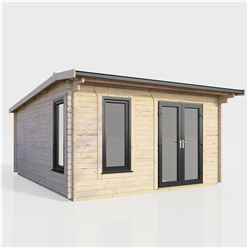 4.3m x 4.3m (14ft x 14ft) Premium 44mm Apex Log Cabin - uPVC Double Doors and Windows - EPDM Rubber Roof Covering - DOORS ON THE RIGHT
