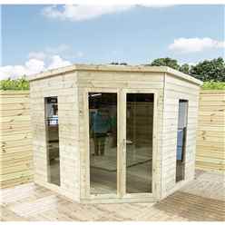 10 X 10 Fully Insulated Corner Summerhouse - 64mm Walls, Floor &roof - 12mm (t&g) + 40mm Insulated Ecotherm + 12mm T&g) - Double Glazed Safety Toughened Windows (4mm-6mm-4mm)+ Epdm Roof + Free Install
