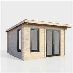 3.6m x 3.0m (12ft x 10ft) Premium 44mm Pent Log Cabin - uPVC Double Doors and Windows - EPDM Rubber Roof Covering - DOORS ON THE RIGHT