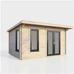 4.2m x 2.4m (14ft x 8ft) Premium 44mm Pent Log Cabin - uPVC Double Doors and Windows - EPDM Rubber Roof Covering - DOORS ON THE RIGHT