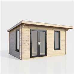 4.2m x 2.4m (14ft x 8ft) Premium 44mm Pent Log Cabin - uPVC Double Doors and Windows - EPDM Rubber Roof Covering - DOORS ON THE LEFT
