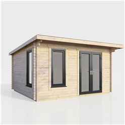 4.2m x 3.0m (14ft x 10ft) Premium 44mm Pent Log Cabin - uPVC Double Doors and Windows - EPDM Rubber Roof Covering - DOORS ON THE RIGHT