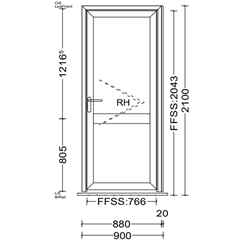 Aluminium Single Door - 2 Split Pane - WHITE Chamfered Resi Door Open In - 900mm x 2100mm - WHITE - Toughened Safety Glass - Fast Free UK Delivery*