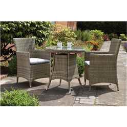 2 Seater Garden Furniture Set - 3 Piece - Deluxe Rattan Bistro Set - 70cm Round Table With 2 Carver Chairs Including Cushions - Free Next Working Day Delivery (Mon-Fri)