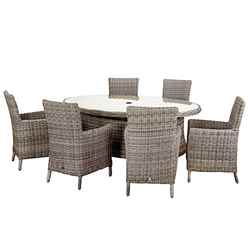6 Seater Garden Furniture Set - 7 Piece - Deluxe Rattan Elipse Oval Carver Dining Set - 200 X 145cm Table With 6 Carver Chairs Including Cushions - Free Next Working Day Delivery (Mon-Fri)
