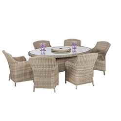 6 Seater Garden Furniture Set - 7 Piece - Deluxe Rattan Elipse Oval Imperial Dining Set - 200 X 145cm Table With 6 Imperial Chairs Including Cushions - Free Next Working Day Delivery (Mon-Fri)