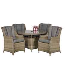 Seater Garden Furniture Set - 5 Piece - Deluxe Rattan Round Highback Comfort Dining Set - 110cm Table With 4 Highback Comfort Chairs Including Cushions - Free Next Working Day Delivery (Mon-Fri)