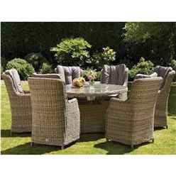 6 Seater Garden Furniture Set - 7 Piece - Deluxe Rattan Round Highback Comfort Dining Set - 140cm Table With 6 Highback Comfort Chairs Including Cushions - Free Next Working Day Delivery (Mon-Fri)