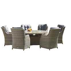 6 Seater Garden Furniture Set - 7 Piece - Deluxe Rattan Elipse Oval Highback Comfort Dining Set - 200 X 145cm Table With 6 Highback Comfort Chairs Including Cushions - Free Next Working Day Delivery (