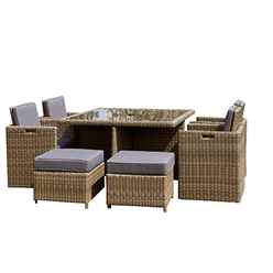 8 Seater Garden Furniture Set - 9 Piece - Deluxe Rattan Cube Set - 125cm Square Table, 4 Chairs With Folding Backrest & 4 Footstools Including Cushions - Free Next Working Day Delivery (Mon-Fri)