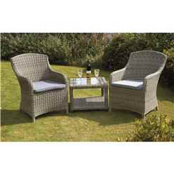 2 Seater Garden Furniture Set - 3 Piece - Deluxe Rattan Imperial Companion Set - Side Table With 2 Imperial Chairs Including Cushion - Free Next Working Day Delivery (Mon-Fri)