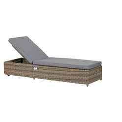 Deluxe Rattan Sun Lounger Including Grey Cushion - Free Next Working Day Delivery (Mon-Fri)