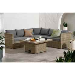 6 Seater Garden Furniture Set - 4 Piece - Deluxe Rattan Corner Lounging Set with 1 Left Hand & Right Hand Sofa Bench, 1 Standard Corner Seat And Adjustable Height Table - Free Next Working Day Deliver