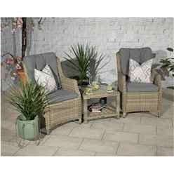2 Seater Garden Furniture Set - 3 Piece - Deluxe Rattan Comfort Companion Set Side Table & 2 Comfort Chairs including Cushions - Free Next Working Day Delivery (Mon-Fri)	