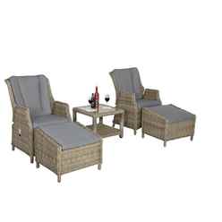2 Seater Garden Furniture Set - 5 Piece - Deluxe Rattan Gas Operated Chairs with 2 Chairs, 2 Stools and 1 Table - Includes Cushions - Free Next Working Day Delivery (Mon-Fri)	