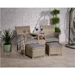 Fixed Companion - Deluxe Rattan Set with Footstools Including Cushions - Free Next Working Day Delivery (Mon-Fri)	