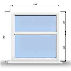 895mm (W) x 945mm (H) PVCu StormProof Casement Window - 2 Horizontal Panes Non Opening Windows - 70mm Cill - Chrome Handles - Toughened Safety Glass - White Internal & External