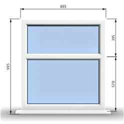 895mm (W) x 995mm (H) PVCu StormProof Casement Window - 2 Horizontal Panes Non Opening Windows - 70mm Cill - Chrome Handles - Toughened Safety Glass - White Internal & External