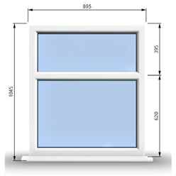 895mm (W) x 1045mm (H) PVCu StormProof Casement Window - 2 Horizontal Panes Non Opening Windows - 70mm Cill - Chrome Handles - Toughened Safety Glass - White Internal & External