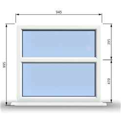 945mm (W) x 895mm (H) PVCu StormProof Casement Window - 2 Horizontal Panes Non Opening Windows - 70mm Cill - Chrome Handles - Toughened Safety Glass - White Internal & External