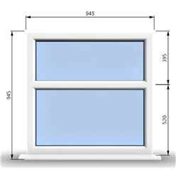 945mm (W) x 945mm (H) PVCu StormProof Casement Window - 2 Horizontal Panes Non Opening Windows - 70mm Cill - Chrome Handles - Toughened Safety Glass - White Internal & External