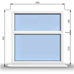 945mm (W) x 995mm (H) PVCu StormProof Casement Window - 2 Horizontal Panes Non Opening Windows - 70mm Cill - Chrome Handles - Toughened Safety Glass - White Internal & External