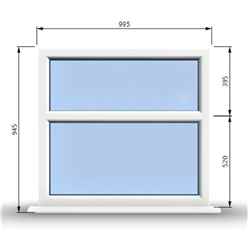 995mm (W) x 945mm (H) PVCu StormProof Casement Window - 2 Horizontal Panes Non Opening Windows - 70mm Cill - Chrome Handles - Toughened Safety Glass - White Internal & External
