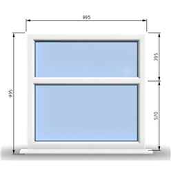 995mm (W) x 995mm (H) PVCu StormProof Casement Window - 2 Horizontal Panes Non Opening Windows - 70mm Cill - Chrome Handles - Toughened Safety Glass - White Internal & External