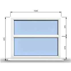 1045mm (W) x 895mm (H) PVCu StormProof Casement Window - 2 Horizontal Panes Non Opening Windows - 70mm Cill - Chrome Handles - Toughened Safety Glass - White Internal & External