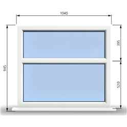 1045mm (W) x 945mm (H) PVCu StormProof Casement Window - 2 Horizontal Panes Non Opening Windows - 70mm Cill - Chrome Handles - Toughened Safety Glass - White Internal & External