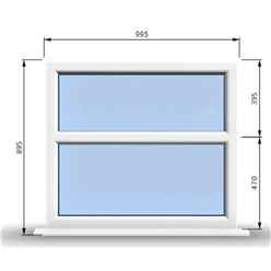 995mm (W) x 895mm (H) PVCu StormProof Casement Window - 2 Horizontal Panes Non Opening Windows - 70mm Cill - Chrome Handles - Toughened Safety Glass - White Internal & External