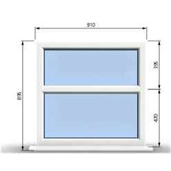 910mm (W) x 895mm (H) PVCu StormProof Casement Window - 2 Horizontal Panes Non Opening Windows - 70mm Cill - Chrome Handles - Toughened Safety Glass - White Internal & External
