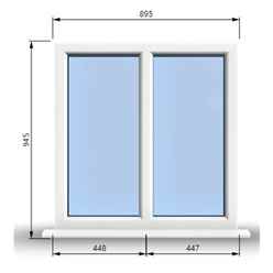 895mm (W) x 945mm (H) PVCu StormProof Casement Window - 2 Vertical Panes Non Opening Windows - 70mm Cill - Chrome Handles - Toughened Safety Glass - White Internal & External