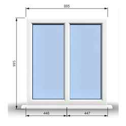895mm (W) x 995mm (H) PVCu StormProof Casement Window - 2 Vertical Panes Non Opening Windows - 70mm Cill - Chrome Handles - Toughened Safety Glass - White Internal & External