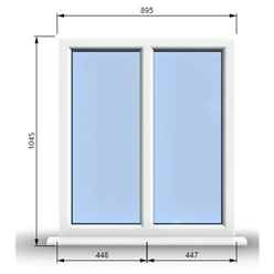 895mm (W) x 1045mm (H) PVCu StormProof Casement Window - 2 Vertical Panes Non Opening Windows - 70mm Cill - Chrome Handles - Toughened Safety Glass - White Internal & External