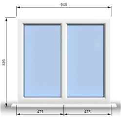 945mm (W) x 895mm (H) PVCu StormProof Casement Window - 2 Vertical Panes Non Opening Windows - 70mm Cill - Chrome Handles - Toughened Safety Glass - White Internal & External