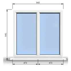 945mm (W) x 945mm (H) PVCu StormProof Casement Window - 2 Vertical Panes Non Opening Windows - 70mm Cill - Chrome Handles - Toughened Safety Glass - White Internal & External