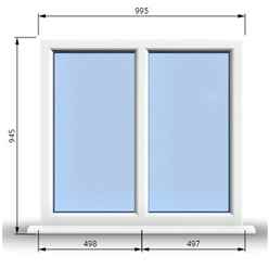 995mm (W) x 945mm (H) PVCu StormProof Casement Window - 2 Vertical Panes Non Opening Windows - 70mm Cill - Chrome Handles - Toughened Safety Glass - White Internal & External