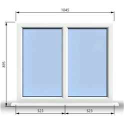 1045mm (W) x 895mm (H) PVCu StormProof Casement Window - 2 Vertical Panes Non Opening Windows - 70mm Cill - Chrome Handles - Toughened Safety Glass - White Internal & External