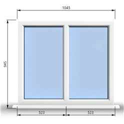 1045mm (W) x 945mm (H) PVCu StormProof Casement Window - 2 Vertical Panes Non Opening Windows - 70mm Cill - Chrome Handles - Toughened Safety Glass - White Internal & External